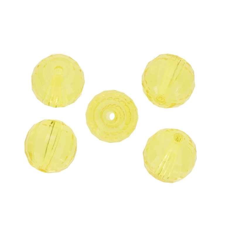 TRANSPARENT PLASTIC BEADS - BALL FACETED - 18mm YELLOW V22 - PACKAGE 500g Hole-3.5mm (140pcs.)