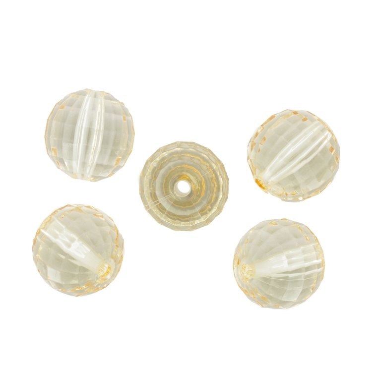 TRANSPARENT PLASTIC BEADS - BALL FACETED - 18mm AMBER V37 - PACKAGE 500g Hole-3.5mm (140pcs.)