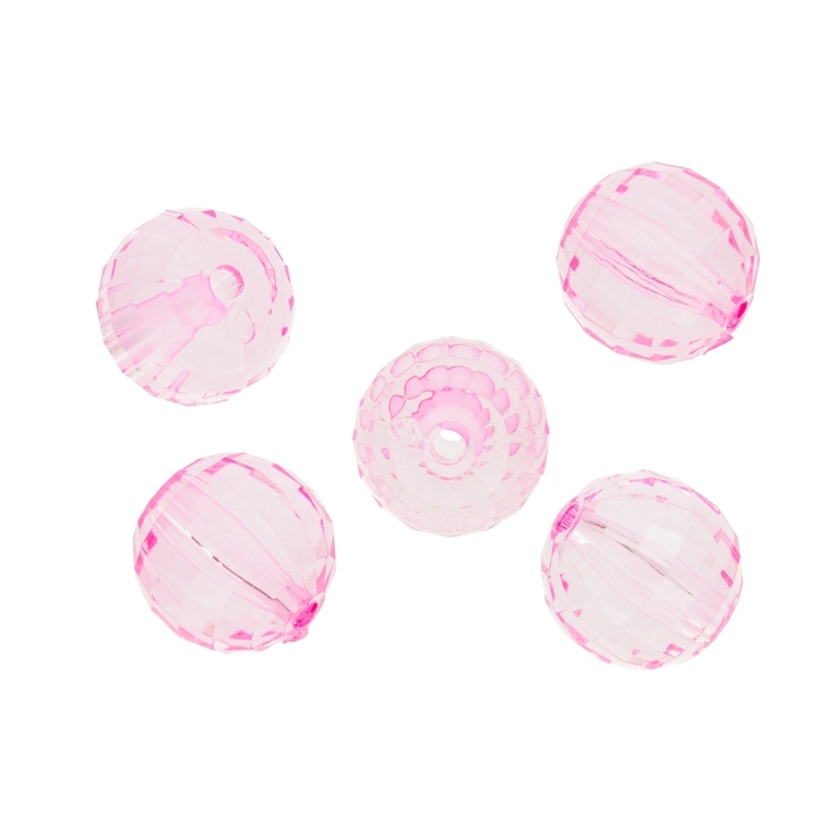 TRANSPARENT PLASTIC BEADS - BALL FACETED - 18mm PINK V04 - PACKAGE 500g Hole-3.5mm (140pcs.)