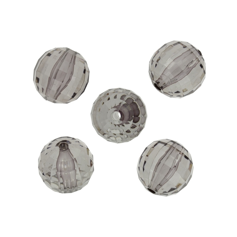 TRANSPARENT PLASTIC BEADS - BALL FACETED - 18mm GRAY V70 - PACKAGE 500g Hole-3.5mm (140pcs.)