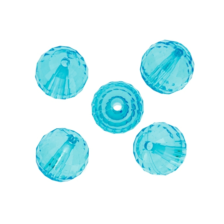 TRANSPARENT PLASTIC BEADS - BALL FACETED - 18mm BLUE SKY (DARK) V40 - PACKAGE 500g Hole-3.5mm (140pcs.)