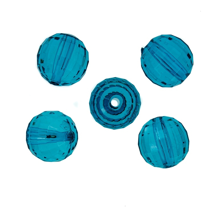 TRANSPARENT PLASTIC BEADS - BALL FACETED - 18mm TURQUOISE V18 - 50g Hole-3.5mm (14pcs.)