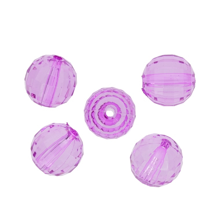 TRANSPARENT PLASTIC BEADS - BALL FACETED - 18mm CYCLAMEN PURPLE (DARK) V48 - 50g Hole-3.5mm (14pcs.)