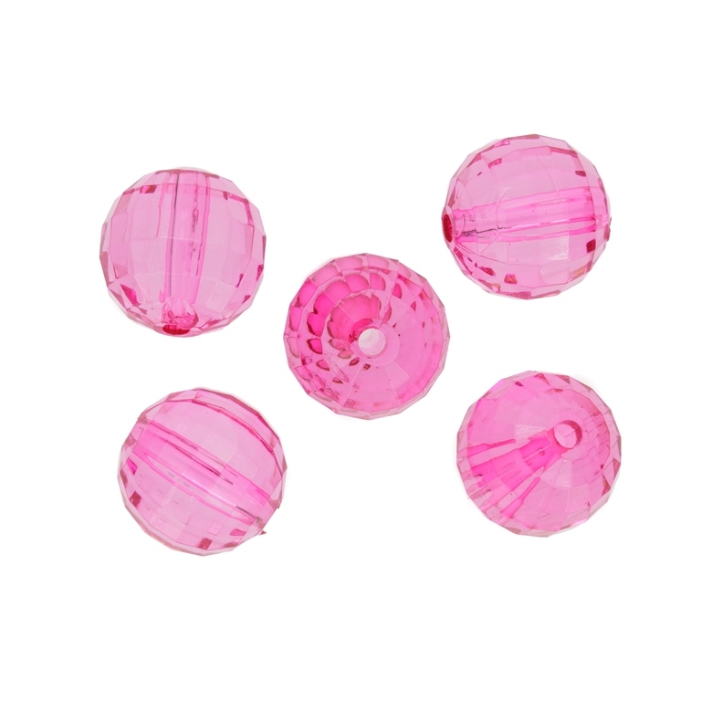 TRANSPARENT PLASTIC BEADS - BALL FACETED - 18mm CYCLAMEN PINK V08 - PACKAGE 500g Hole-3.5mm (140pcs.)