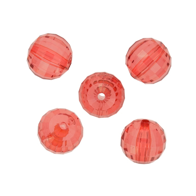 TRANSPARENT PLASTIC BEADS - BALL FACETED - 18mm RED V10 - 50g Hole-3.5mm (14pcs.)