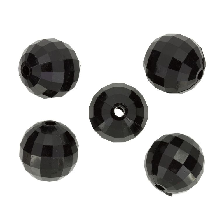 TRANSPARENT PLASTIC BEADS - BALL FACETED - 18mm BLACK V72 - 50g Hole-3.5mm (14pcs.)