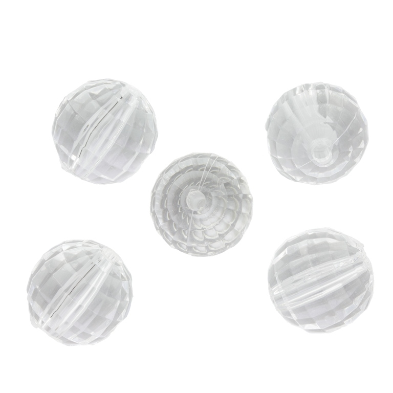 TRANSPARENT PLASTIC BEADS - BALL FACETED - 20mm WHITE V01 - 50g Hole-4.0mm (10pcs.)