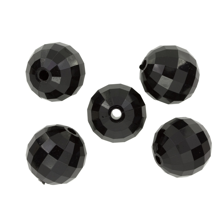 TRANSPARENT PLASTIC BEADS - BALL FACETED - 20mm BLACK V72 - PACKAGE 500g Hole-4.0mm (105pcs.)