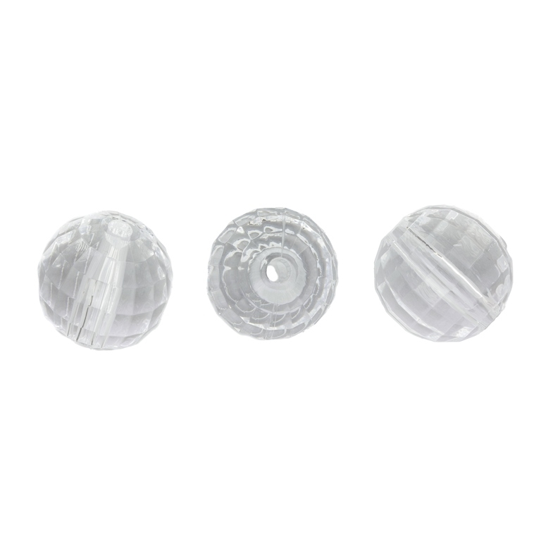 TRANSPARENT PLASTIC BEADS - BALL FACETED - 22mm WHITE V01 - 50g Hole-4.5mm (8pcs.)