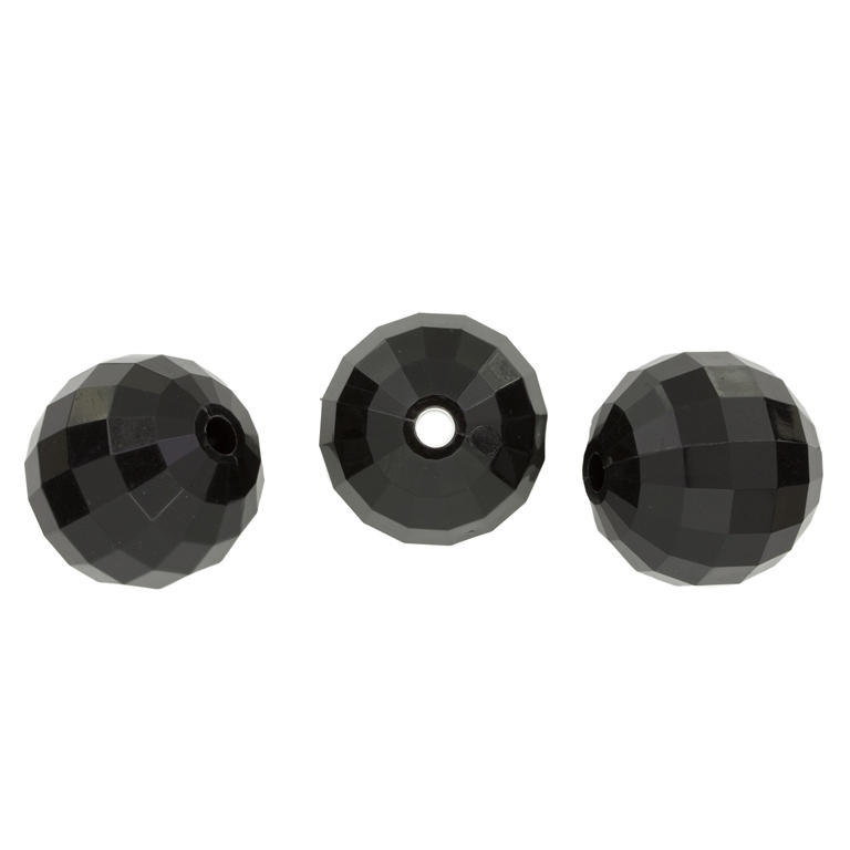 TRANSPARENT PLASTIC BEADS - BALL FACETED - 24mm BLACK V72 - 50g Hole-4.5mm (6pcs.)