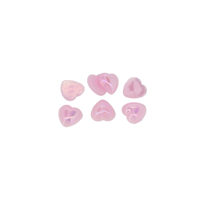 ADHESIVE BEADS - PLASTIC PEARLS - HEART - 8x8x3mm PINK (LIGHT) AB 41 - 20g (208 pcs.)