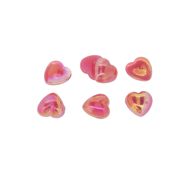 ADHESIVE BEADS - PLASTIC PEARLS - HEART - 10x10x3.5mm CORAL AB 27 - 20g (112 pcs.)