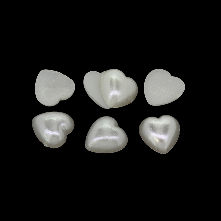 ADHESIVE BEADS - PLASTIC PEARLS - HEART - 12x12x4mm WHITE 08 - PACKAGE 250g (770pcs.)