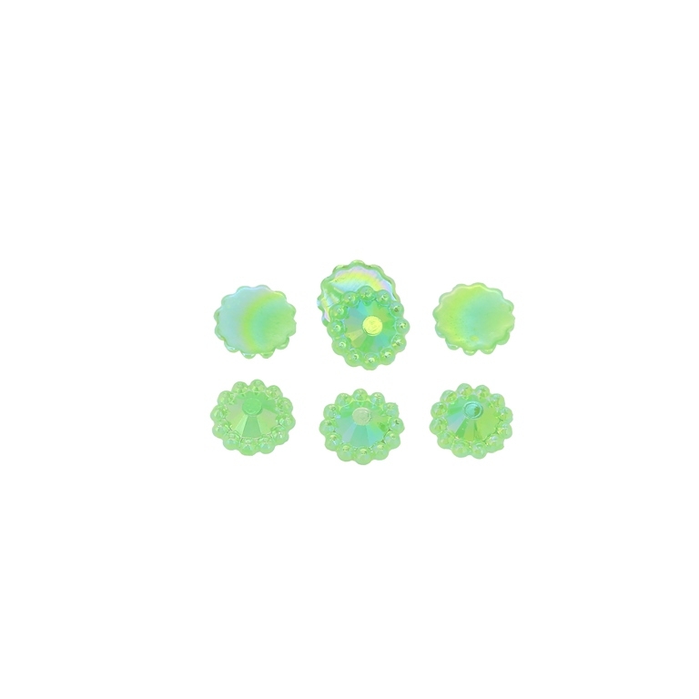 ADHESIVE BEADS - PLASTIC PEARLS - FLOWERS FACETED - 8x2mm GREEN AB 26 - PACKAGE 250g (4750pcs.)