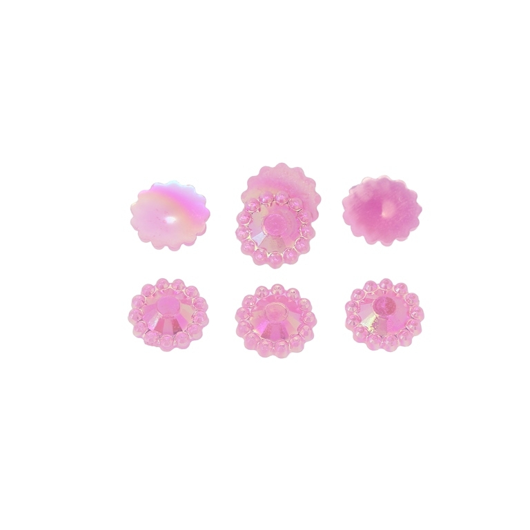 ADHESIVE BEADS - PLASTIC PEARLS - FLOWERS FACETED - 10x2.5mm PINK AB 37 - PACKAGE 250g (2470pcs.)