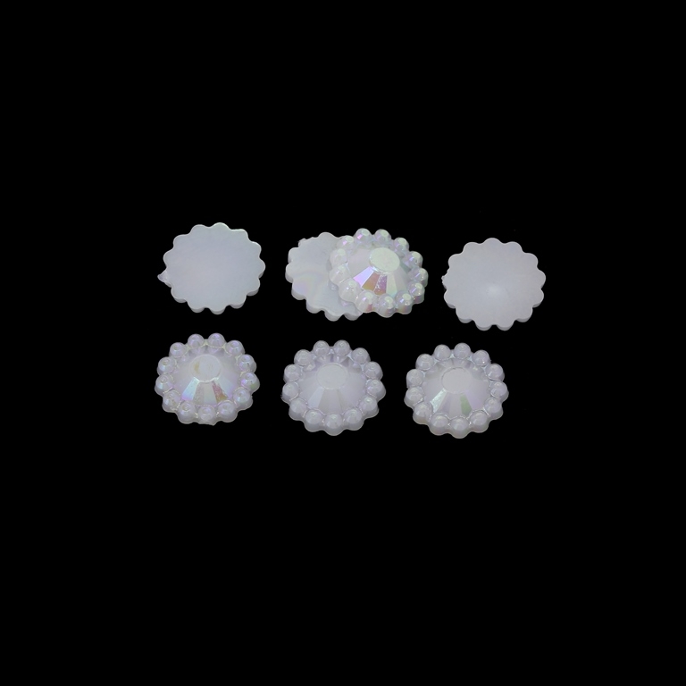 ADHESIVE BEADS - PLASTIC PEARLS - FLOWERS FACETED - 10x2.5mm WHITE AB 40 - PACKAGE 250g (2470pcs.)