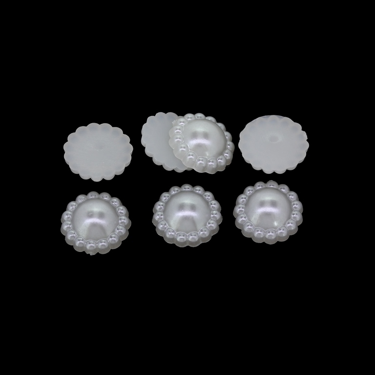 ADHESIVE BEADS - PLASTIC PEARLS - FLOWERS - 12x4.5mm WHITE 02 - PACKAGE 250g (900pcs.)