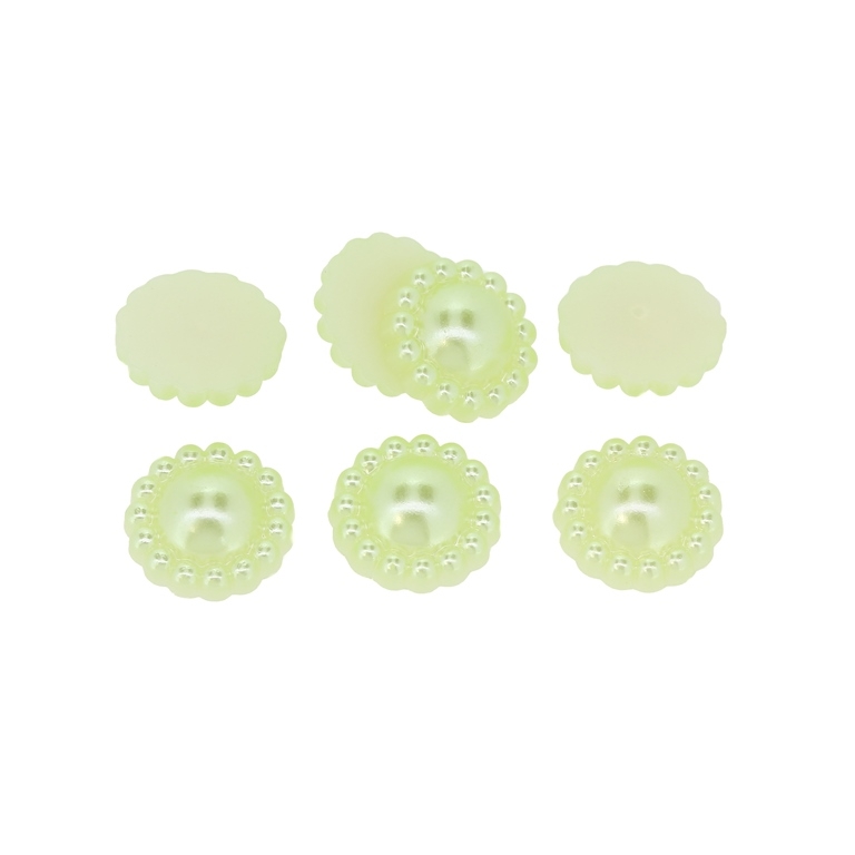 ADHESIVE BEADS - PLASTIC PEARLS - FLOWERS - 13x5mm GREEN (LIGHT) 44 - PACKAGE 250g (710pcs.)