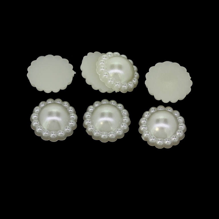 ADHESIVE BEADS - PLASTIC PEARLS - FLOWERS - 14x5mm ECRU 13 - 20g (47 pcs.)