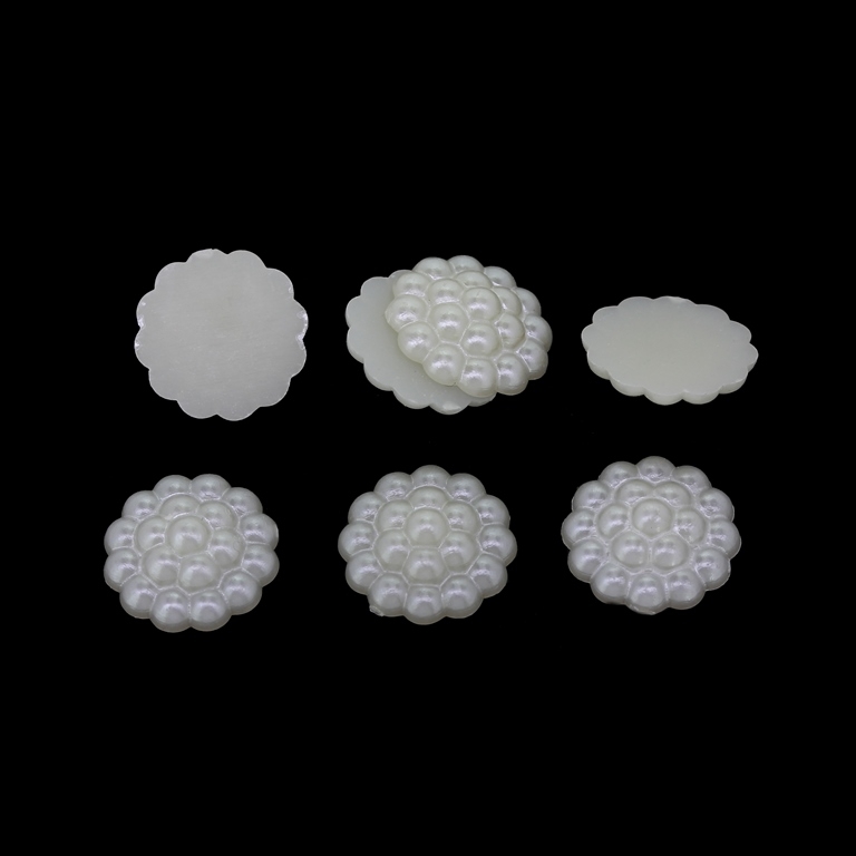 ADHESIVE BEADS - PLASTIC PEARLS - RASPBERRY - 13x4mm WHITE 03 - 20g (62 pcs.)