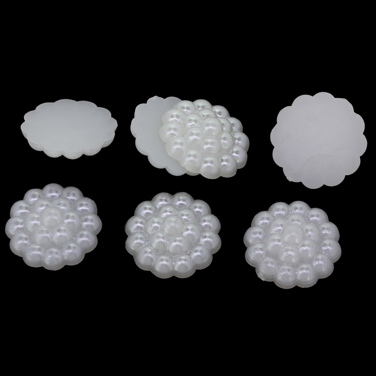 ADHESIVE BEADS - PLASTIC PEARLS - RASPBERRY - 16x5mm WHITE 04 - PACKAGE 250g (430pcs.)