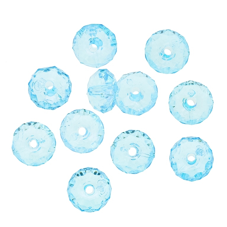 TRANSPARENT PLASTIC BEADS - WASHER FACETED - 7x11mm BLUE SKY (DARK) V40 - 50g Hole-2.2mm (97pcs.)