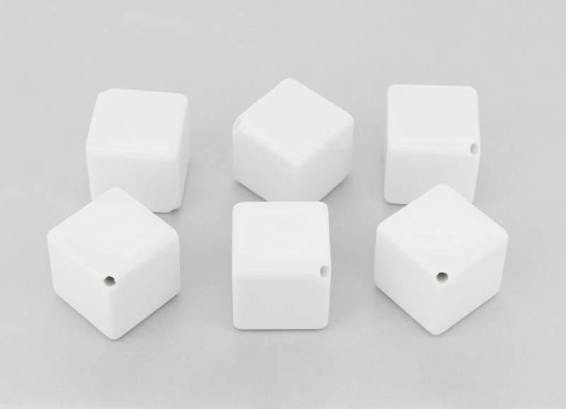 OPAQUE PLASTIC BEADS - CUBE DIAGONAL - 20x20mm WHITE С01 - PACKAGE 500g Hole-2.5mm (56pcs.)