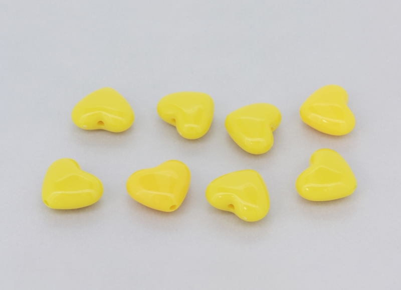 OPAQUE PLASTIC BEADS - HEART 02 - 16x19x9mm YELLOW (DARK) С19 - 50g Hole-2.5mm (30pcs.)