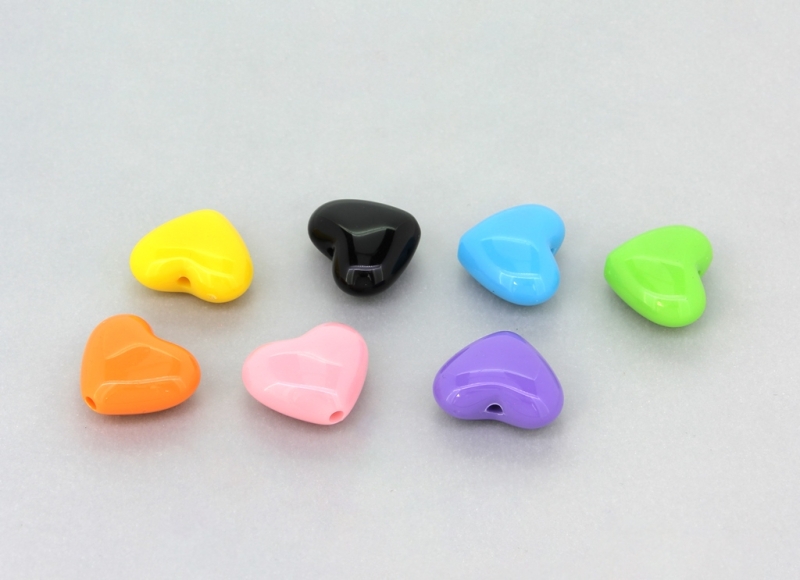 OPAQUE PLASTIC BEADS - HEART 02 - 16x19x9mm MIX - PACKAGE 500g Hole-2.5mm (300pcs.)