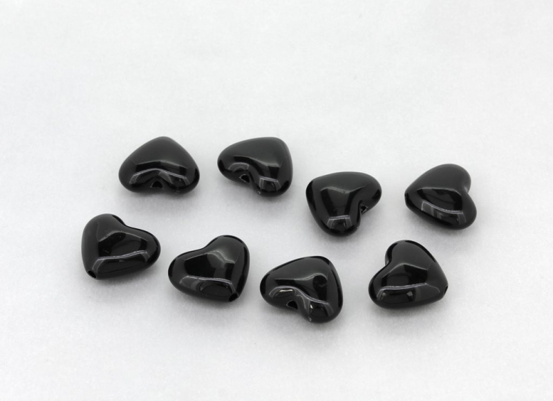 OPAQUE PLASTIC BEADS - HEART 02 - 16x19x9mm BLACK С42 - PACKAGE 500g Hole-2.5mm (300pcs.)