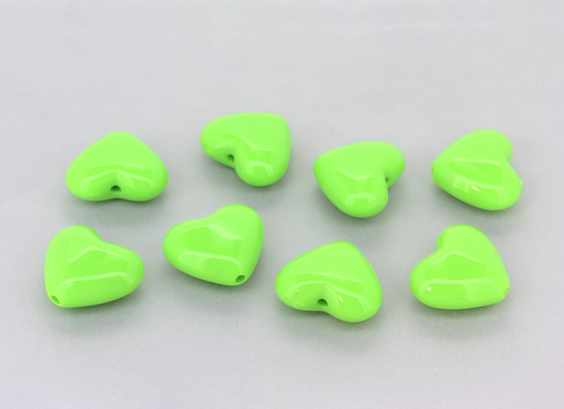 OPAQUE PLASTIC BEADS - HEART 02 - 20x24x10mm GREEN С23 - 50g Hole-2.8mm (17pcs.)