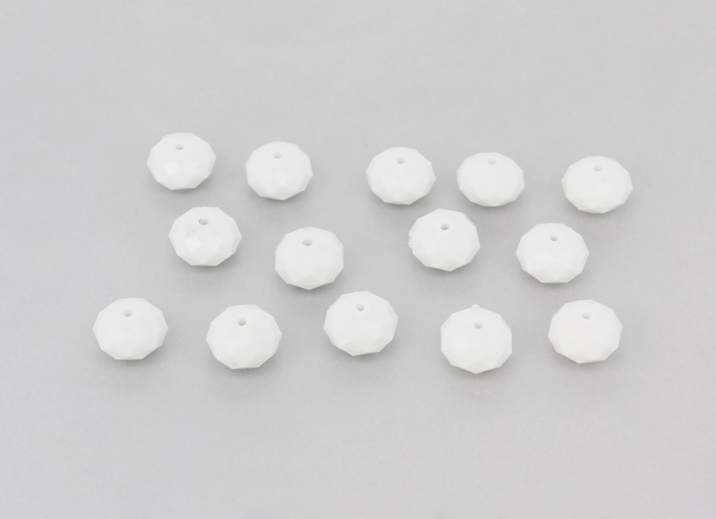 OPAQUE PLASTIC BEADS - WASHER FACETED - 8x13mm WHITE ВА02 - PACKAGE 500g Hole-1.5m (735pcs.)