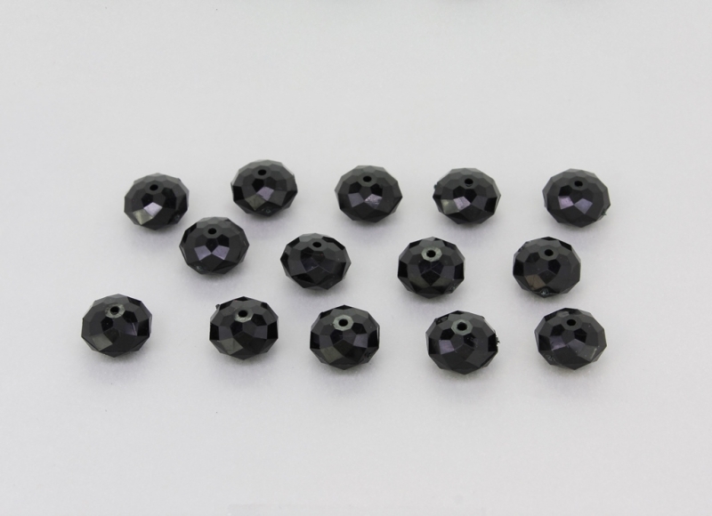 OPAQUE PLASTIC BEADS - WASHER FACETED - 8x13mm BLACK ВА01 - PACKAGE 500g Hole-1.5m (745pcs.)