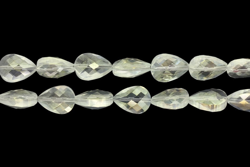 GLASS BEADS - TEARDROP CRYSTALS 13x18mm - AB TRANSPARENT - WHITE 097 - PACKAGE (2x30pcs.) Hole-1.2mm