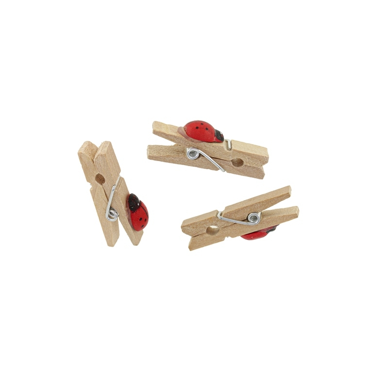 WOODEN FIGURES - CLOTHESPIN WITH LADYBUG 35x14x7mm - NATURAL - PACKAGE 100pcs.