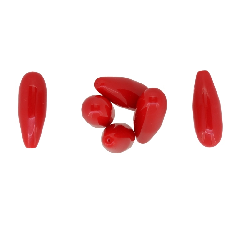 PLASTIC BEADS FOR PIN - RESIN - DROP - 43.5x16mm RED - 50g Hole-1.5mm (6pcs.)