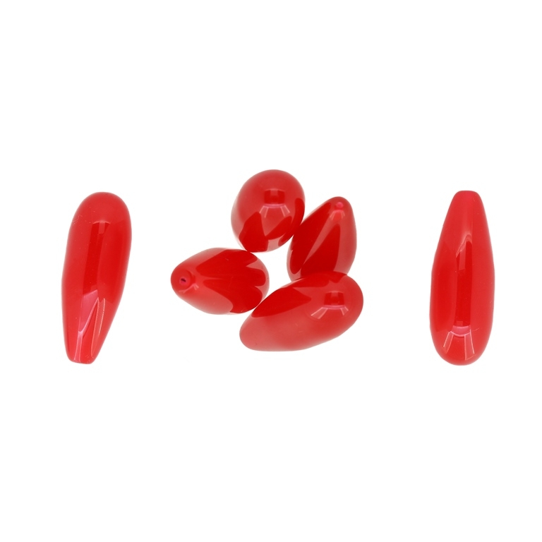 PLASTIC BEADS FOR PIN - RESIN - DROP - 43.5x16mm RED (DARK) - SECOND-RATE - 50g Hole-1.5mm (6pcs.)