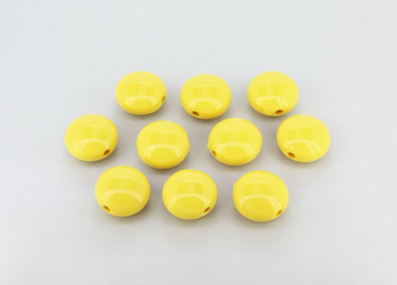 OPAQUE PLASTIC BEADS - FLAT ROUND - 17x10mm YELLOW (DARK) ВА35 - 50g  Hole-3.0mm (27pcs.)