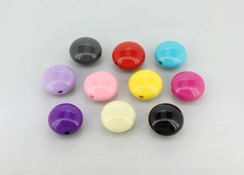 OPAQUE PLASTIC BEADS - FLAT ROUND - 17x10mm MIX - 50g  Hole-3.0mm (27pcs.)