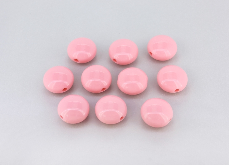 OPAQUE PLASTIC BEADS - FLAT ROUND - 17x10mm PINK (LIGHT) ВА05 - 50g  Hole-3.0mm (27pcs.)