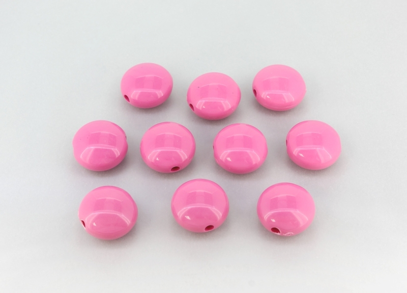 OPAQUE PLASTIC BEADS - FLAT ROUND - 17x10mm PINK (DARK) ВА80 - 50g  Hole-3.0mm (27pcs.)