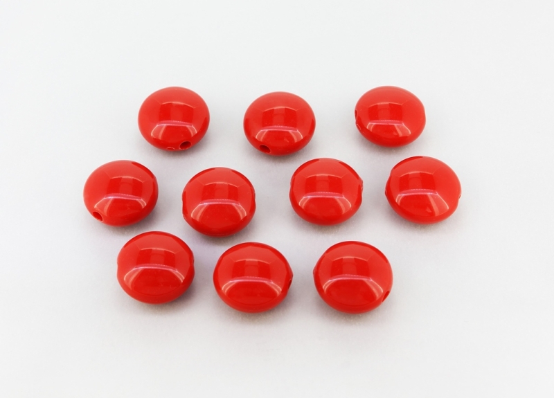 OPAQUE PLASTIC BEADS - FLAT ROUND - 17x10mm RED ВА08 - PACKAGE 500g Hole-3.0mm (275pcs.)