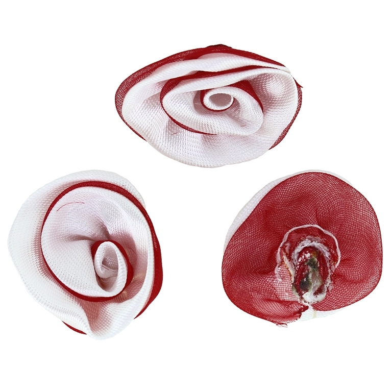 TEXTILE BEADS - SATIN AND ORGANZA - ROSE - 30mm WHITE 001 AND BORDEAUX 048 - PACKAGE 50pcs.