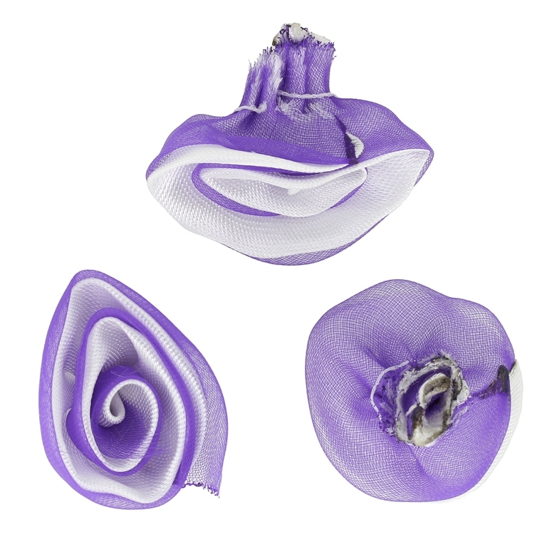 TEXTILE BEADS - SATIN AND ORGANZA - ROSE - 30mm WHITE 001 AND PURPLE (DARK) - 10 pcs.