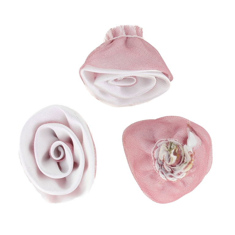 TEXTILE BEADS - SATIN AND ORGANZA - ROSE - 30mm WHITE 001 AND ROSE DUST - PACKAGE 50pcs.