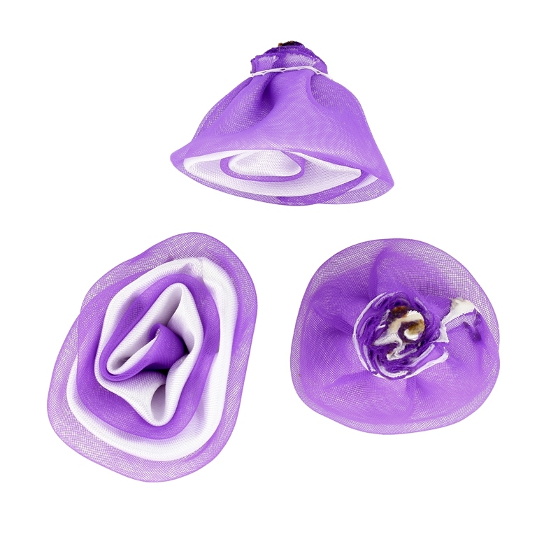 TEXTILE BEADS - SATIN AND ORGANZA - ROSE - 30mm WHITE 001 AND PURPLE (DARK) 175 - PACKAGE 50pcs.