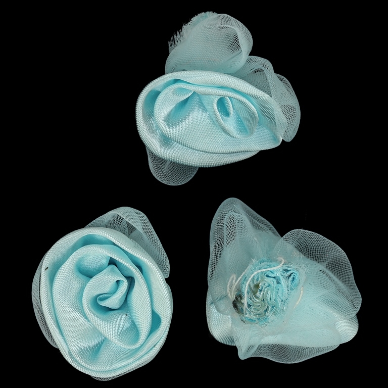 TEXTILE BEADS - SATIN AND ORGANZA - ROSE - 30mm BLUE (LIGHT) 172 AND BLUE SKY 157 - 10 pcs.