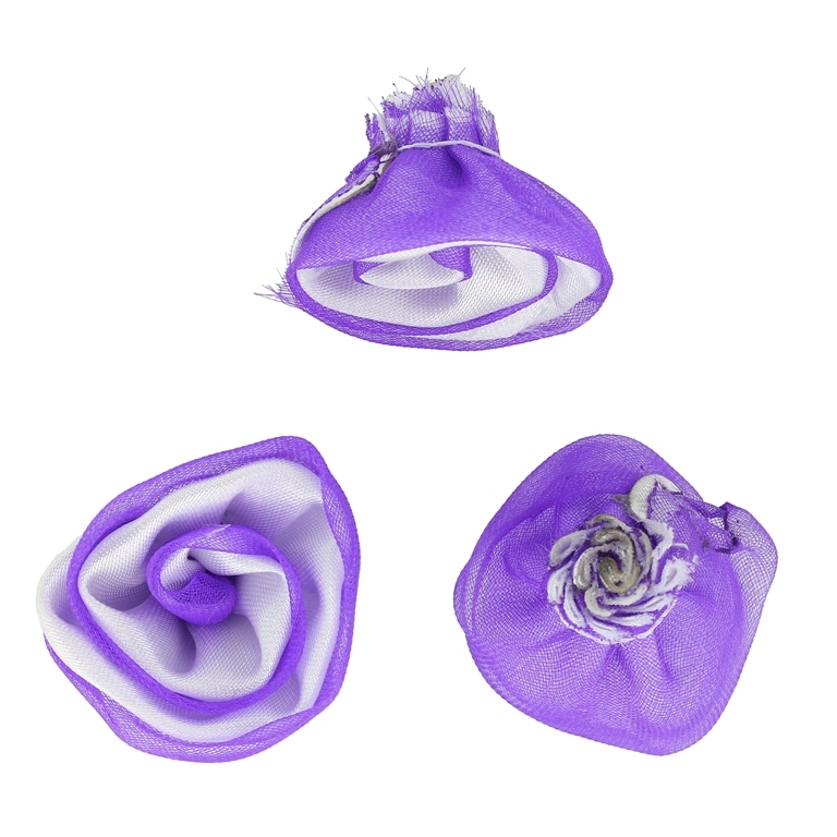 TEXTILE BEADS - SATIN AND ORGANZA - ROSE - 30mm WHITE 001 AND PURPLE (DARK) 00 - PACKAGE 50pcs.