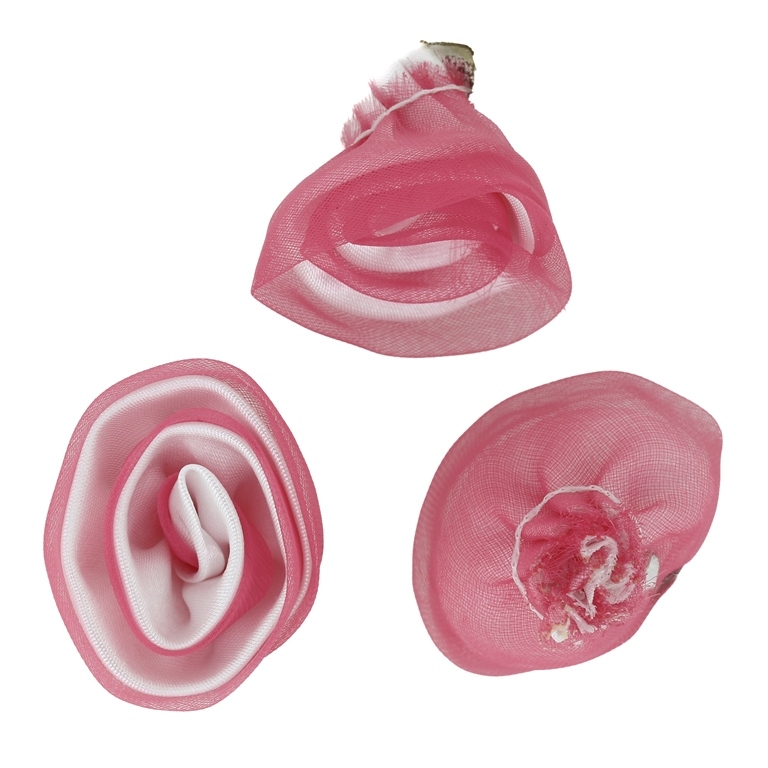 TEXTILE BEADS - SATIN AND ORGANZA - ROSE - 30mm WHITE 001 AND PINK (DARK) - PACKAGE 50pcs.