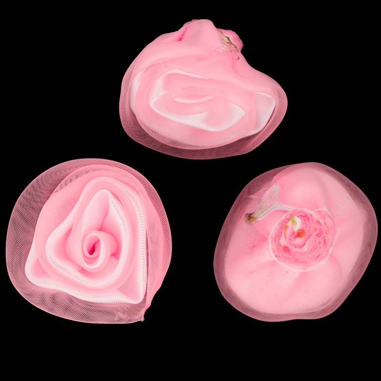 TEXTILE BEADS - SATIN AND ORGANZA - ROSE - 30mm WHITE 001 AND PINK - 10 pcs.